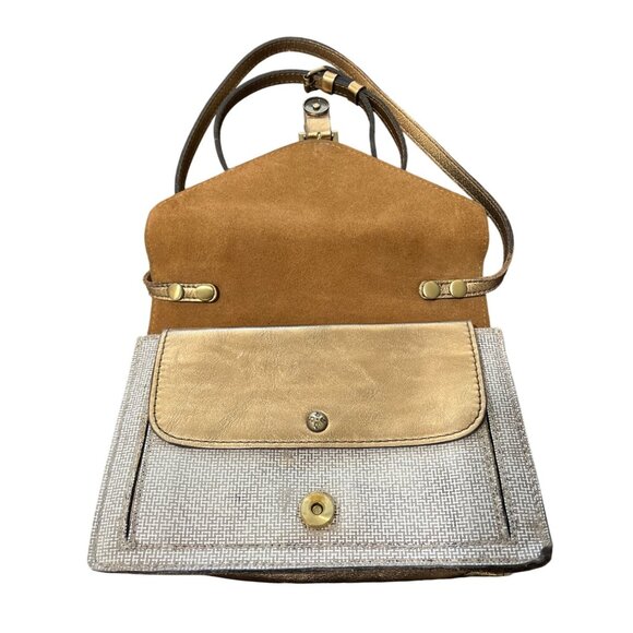 Patricia Nash Crossbody Bag Cassano Herringbone Tweed Buckled Tan Gold Cream - Picture 3 of 10